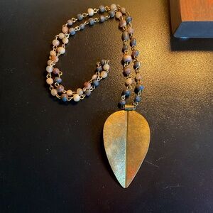 Beaded necklace with oversized brass leaf #boho#hippie#brass#unique